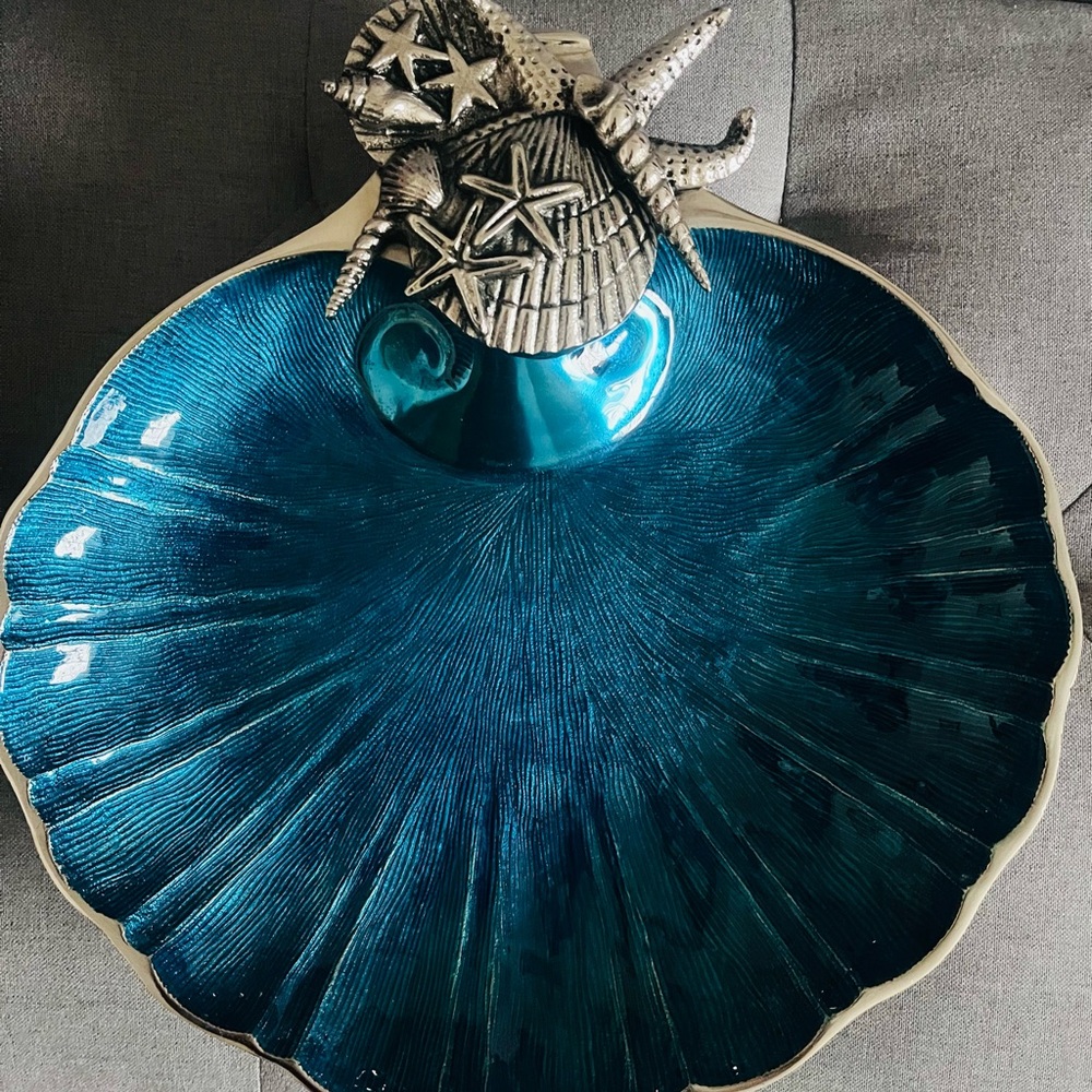 Star Home Coquilles Blue Scallop Server Bowl Starfish